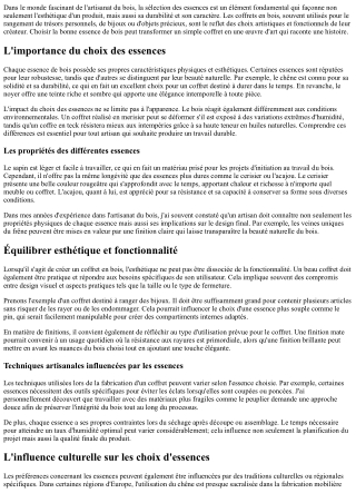 Rendez-vous avec La Nature: Comment Le choix Des Essences influence Les coffres!