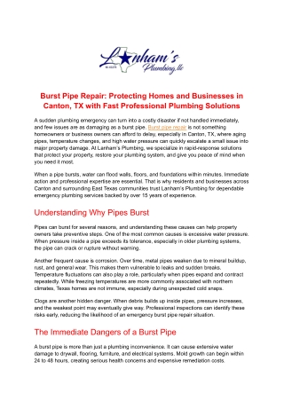 Burst Pipe Repair_ Protecting Homes and Businesses in Canton, TX with Fast Professional Plumbing Solutions