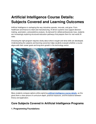 Artificial Intelligence Course Details: Subjects Covered and Learning Outcomes