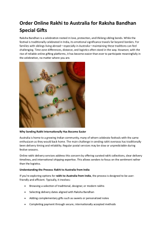 Order Online Rakhi to Australia for Raksha Bandhan Special Gifts