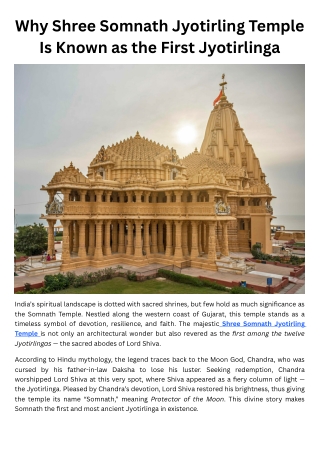 Why Shree Somnath Jyotirling Temple Is Known as the First Jyotirlinga