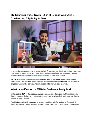 IIM Kashipur Executive MBA in Business Analytics – Curriculum, Eligibility & Fee
