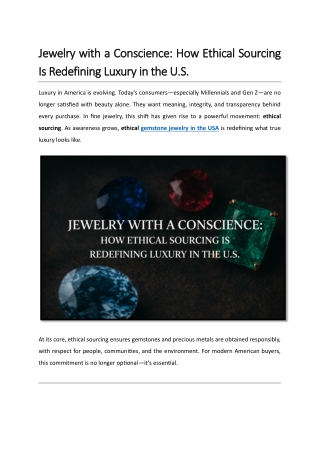 Jewelry with a Conscience: How Ethical Sourcing Is Redefining Luxury in the U.S.