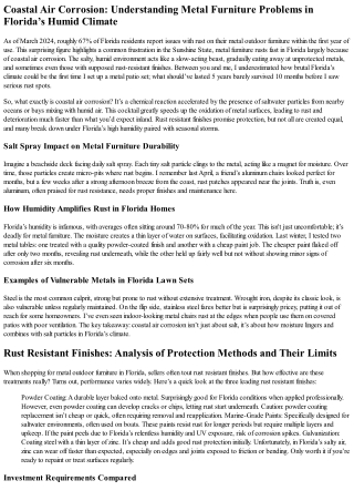 Metal Furniture Rusts Fast in Florida: Why Coastal Air Corrosion Is a Constant B