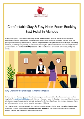 Comfortable Stay & Easy Hotel Room Booking Best Hotel in Mahoba