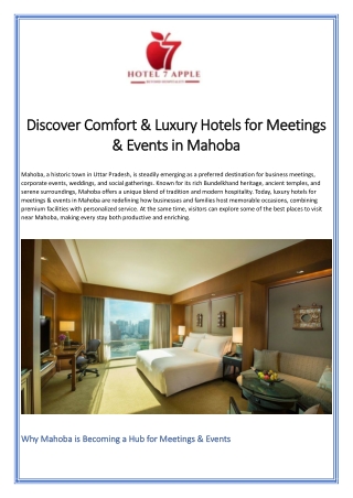 Discover Comfort & Luxury Hotels for Meetings & Events in Mahoba