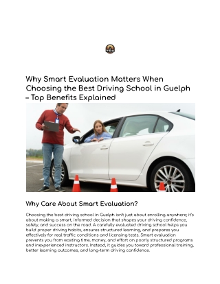 Why Smart Evaluation Matters When Choosing the Best Driving School in Guelph – Top Benefits Explained