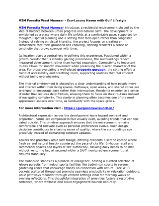 M3M Forestia West Manesar - Eco-Luxury Haven with Golf Lifestyle