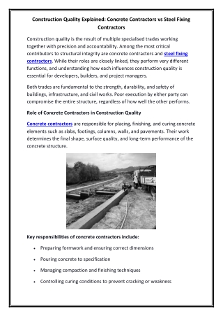 Construction Quality Explained Concrete Contractors vs Steel Fixing Contractors