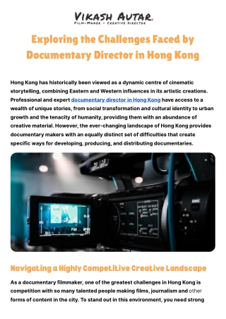 Exploring the Challenges Faced by Documentary Director in Hong Kong