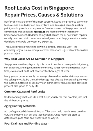 Roof Leaks Cost in Singapore Repair Prices, Causes & Solutions