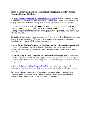 Epoxy Molding Compound for Semiconductor Packaging Industry