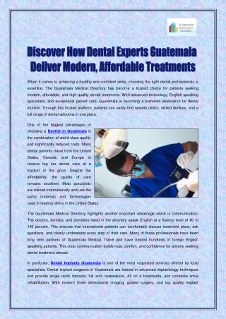 Discover How Dental Experts Guatemala Deliver Modern, Affordable Treatments