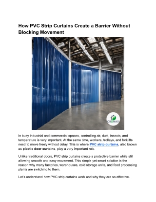 How PVC Strip Curtains Create a Barrier Without Blocking Movement