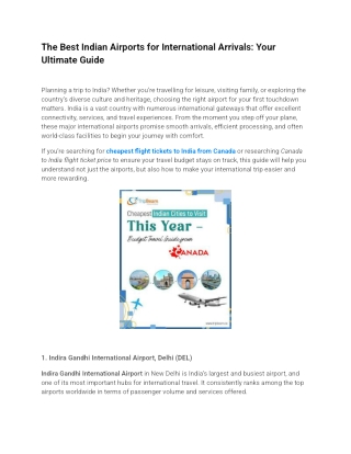 The Best Indian Airports for International Arrivals: Guide to Cheapest Flight Ti