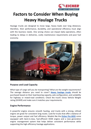 Factors to Consider When Buying Heavy Haulage Trucks