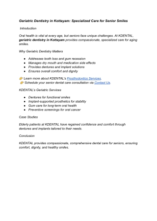 Geriatric Dentistry in Kottayam Specialized Care for Senior Smiles