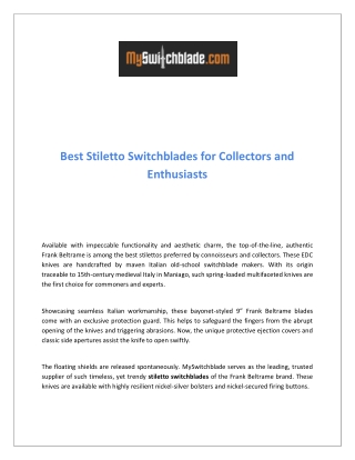 Best Stiletto Switchblades for Collectors and Enthusiasts