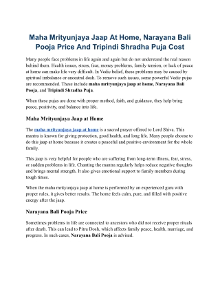 Maha Mrityunjaya Jaap At Home, Narayana Bali Pooja Price And Tripindi Shradha Puja Cost