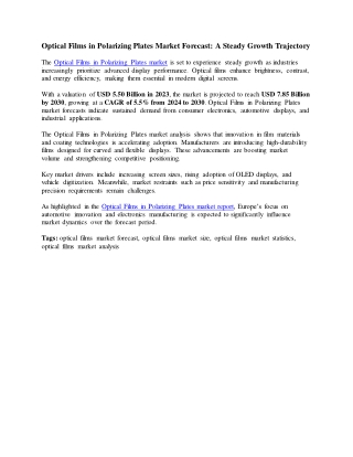 Optical Films in Polarizing Plates Market Forecast