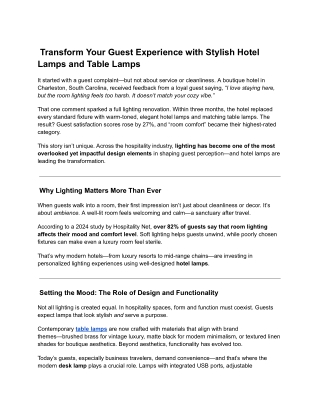 Transform Your Guest Experience with Stylish Hotel Lamps and Table Lamps