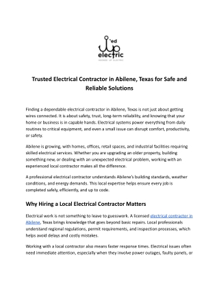 Trusted Electrical Contractor in Abilene, Texas for Safe and Reliable Solutions