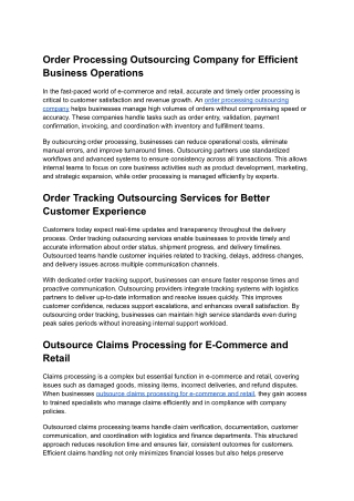 Order Processing Outsourcing Company for Efficient Business Operations