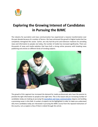 Exploring the Growing Interest of Candidates in Pursuing the BJMC