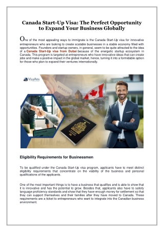 Canada Start-Up Visa, The Perfect Opportunity to Expand Your Business Globally