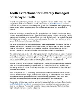 Tooth Extractions for Severely Damaged or Decayed Teeth