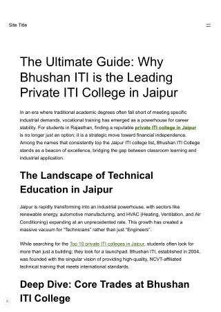 The Ultimate Guide- Why Bhushan ITI is the Leading Private ITI College