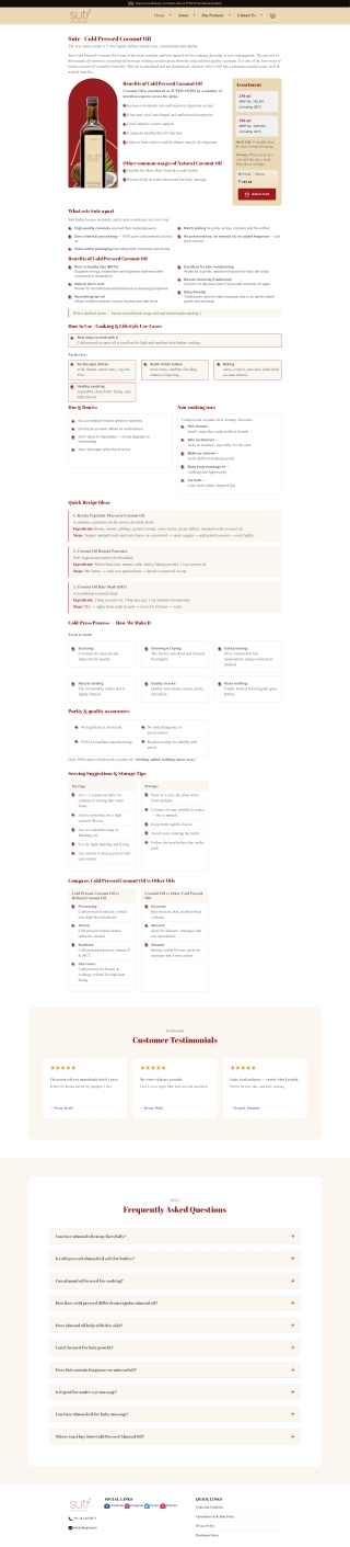 Sutr Cold Pressed Coconut Oil  Pure Cooking & Hair Oil