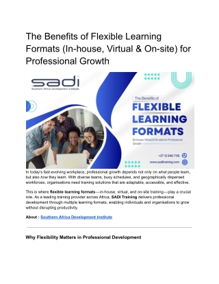 The Benefits of Flexible Learning Formats (In-house, Virtual & On-site) for Professional Growth