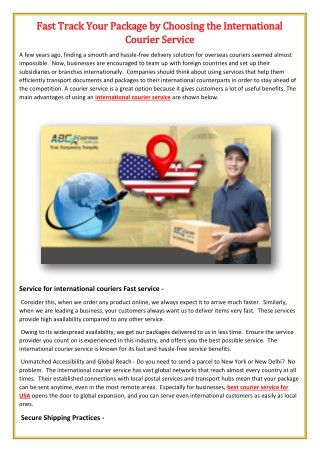 Fast Track Your Package by Choosing the International Courier Service