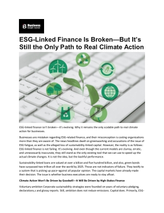 How to Overcome the Limitations of ESG-Linked Finance for Real Change