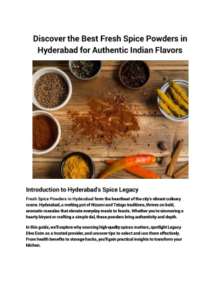 Discover the Best Fresh Spice Powders in Hyderabad for Authentic Indian Flavors