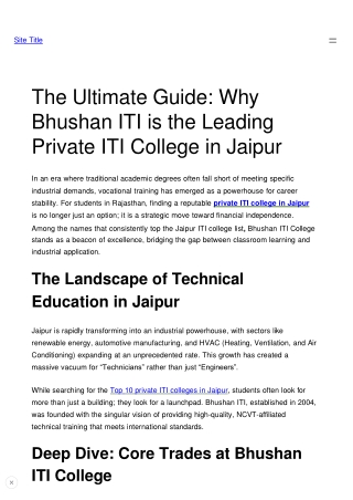 The Ultimate Guide- Why Bhushan ITI is the Leading Private ITI College