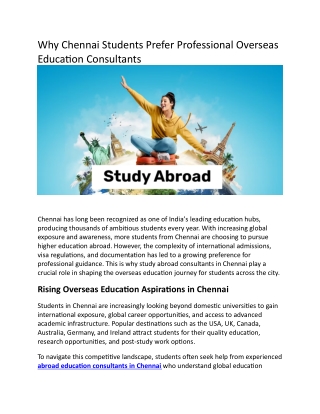 Why Chennai Students Prefer Professional Overseas Education Consultants