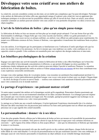 Développez votre sens créatif avec nos ateliers de fabrication de boîtes.
