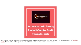 Best Vacation Leads – Verified Vacation, Travel & Sweepstakes Lead Solutions