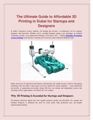 The Ultimate Guide to Affordable 3D Printing in Dubai for Startups and Designers