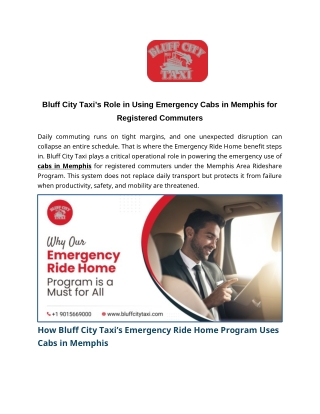 Bluff City Taxi’s Role in Using Emergency Cabs in Memphis for Registered Commuters