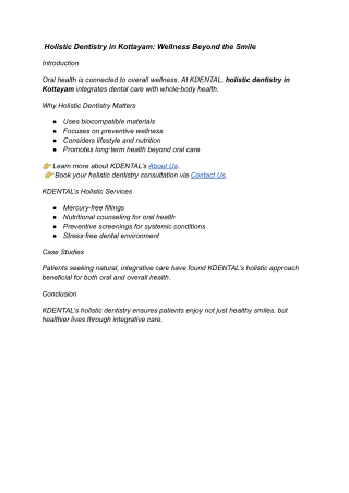 Holistic Dentistry in Kottayam Wellness Beyond the Smile