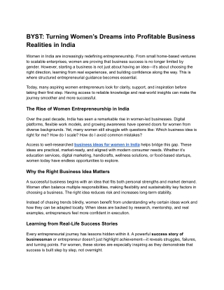 BYST_ Turning Women’s Dreams into Profitable Business Realities in India