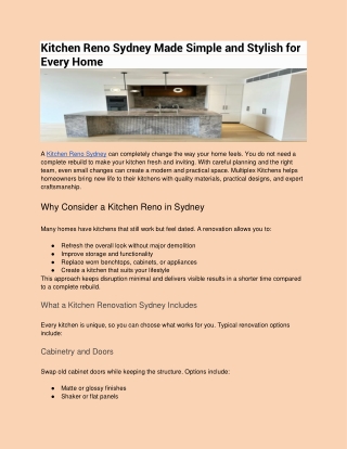 Kitchen Reno Sydney Made Simple and Stylish for Every Home