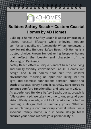 Builders Saftey Beach – Custom Coastal Homes by 4D Homes