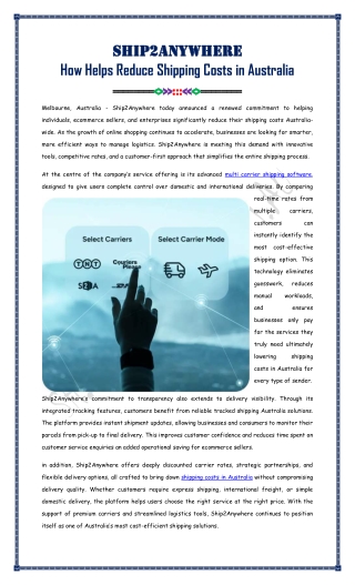 Ship2Anywhere Helps Reduce Shipping Costs