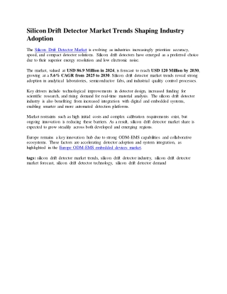 Silicon Drift Detector Market Trends Shaping Industry Adoption