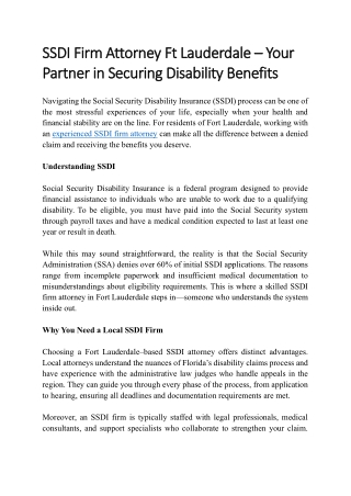 SSDI Firm Attorney Ft Lauderdale – Your Partner in Securing Disability Benefits