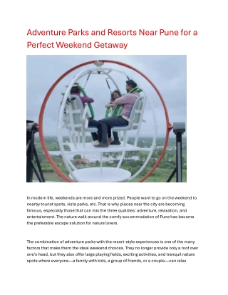 Adventure Parks and Resorts Near Pune for a Perfect Weekend Getaway